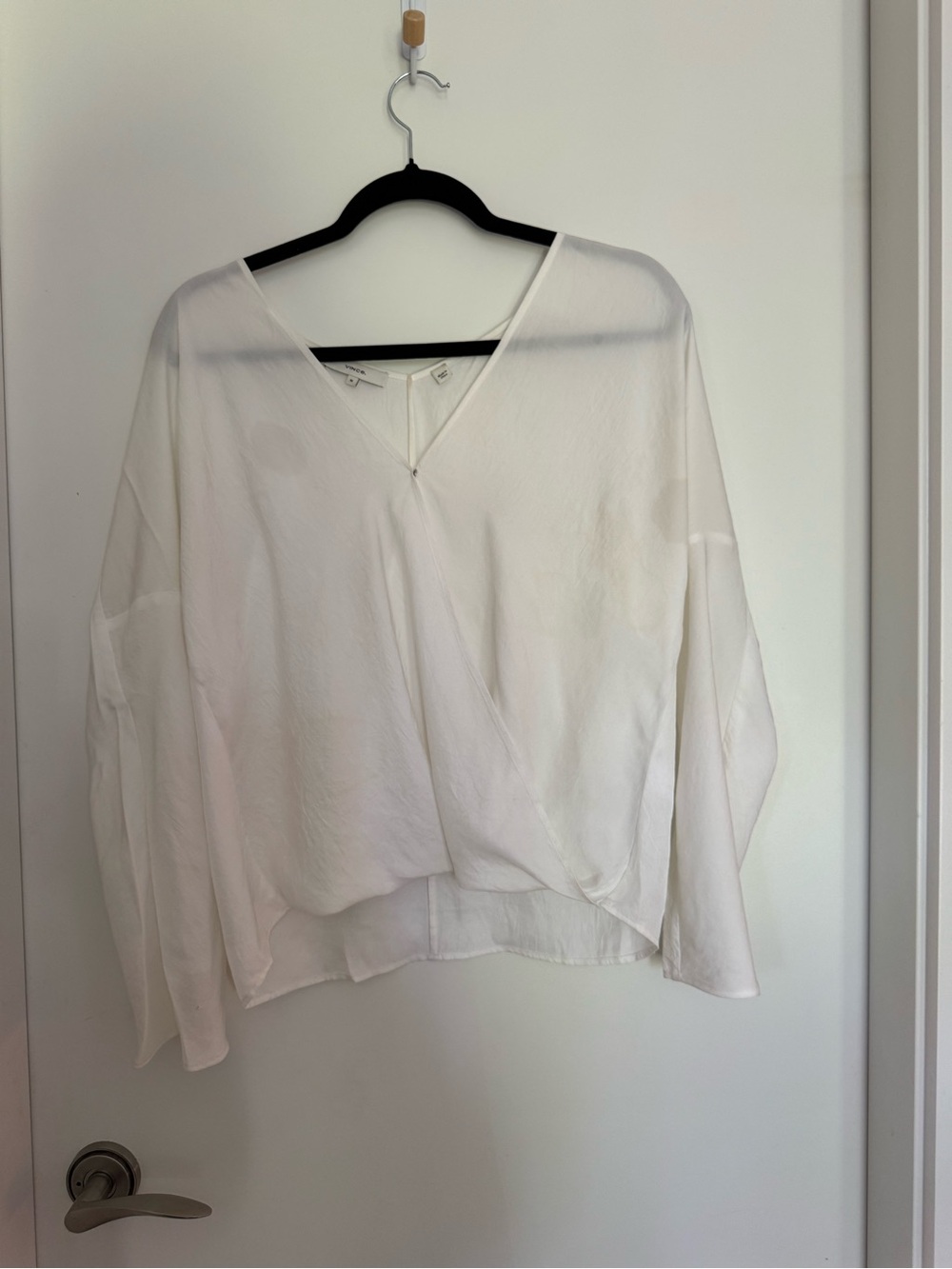 Vince White Triacetate Wrap Front Blouse Medium